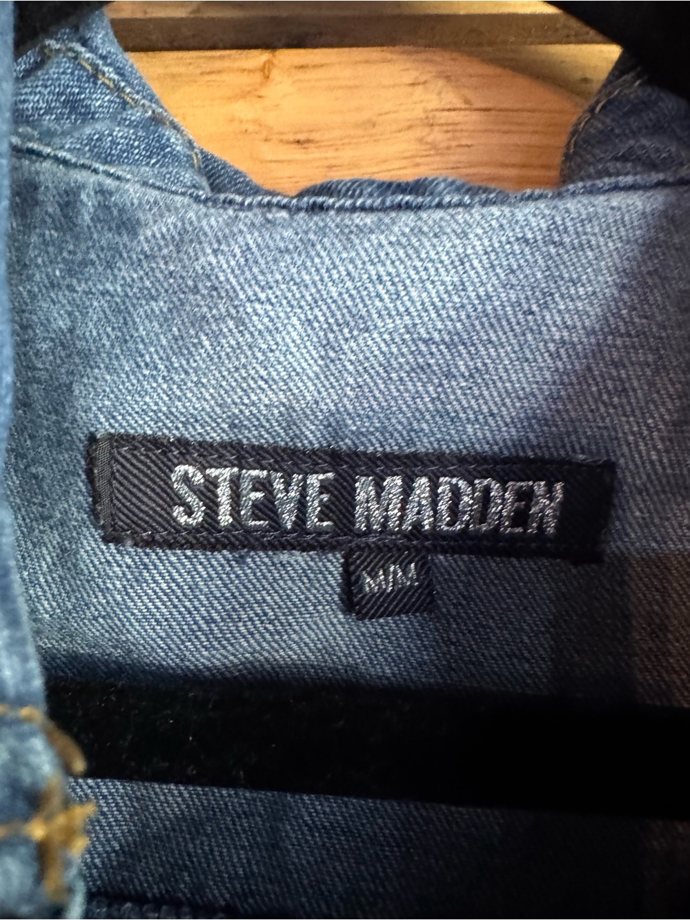 ๐5 for $25๐ Steve Madden Blue Denim Jacket with Multicolor Patchwork - Picture 6 of 9